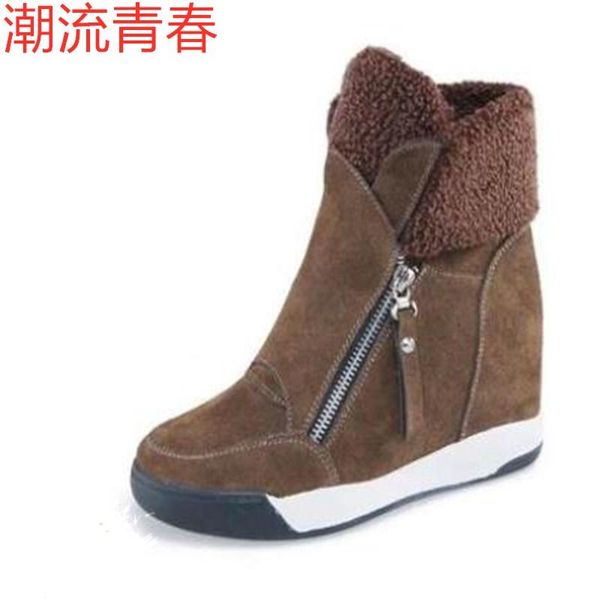 

winter fashion women snow boots platform wedge ankle boots height increasing flock sneakers warm fur zipper casual ladies shoes, Black
