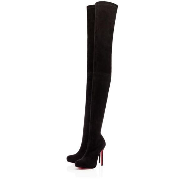 

elegant winter brands women's thigh-high boots red bottom louise-xi black leather high heels lady booties perfect red sole over knee bo