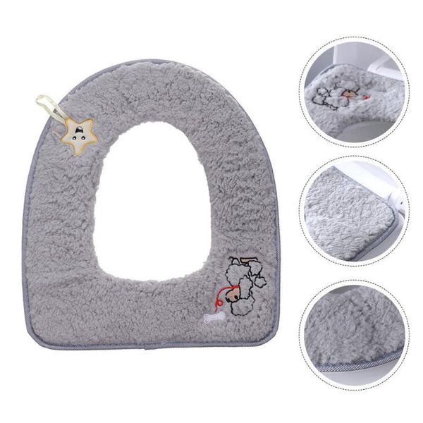 

1pc cartoon warm toilet seat with handle sticky button toilet seat cushion(grey