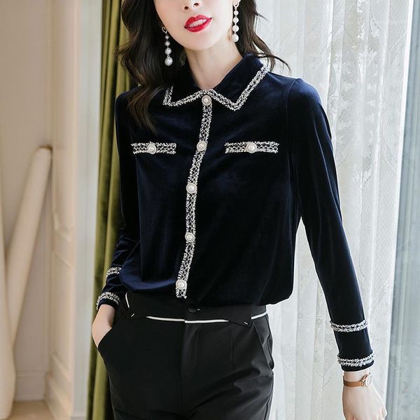 

vintage women velvet shirt long sleeve loose spring velour shirts womens casual clothing1, White