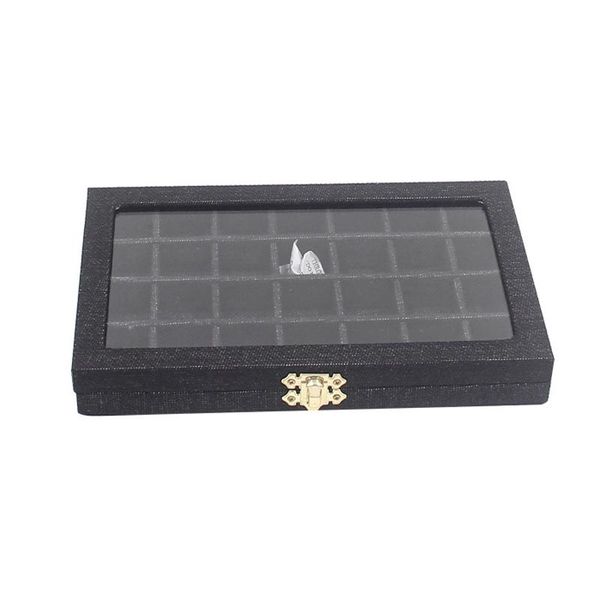 

jewelry pouches, bags fashion linen 28 grids ring earring storage box store display portable accessories showcase with cover, Pink;blue