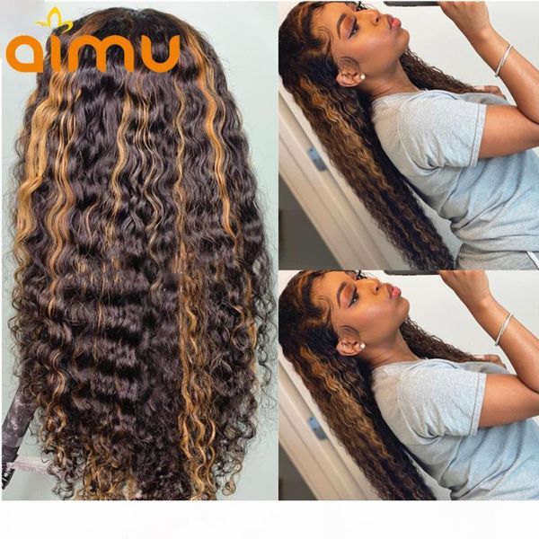 

colored 13*6 curly middle part lace front human hair wigs brazilian hd lace loose deep 150% density wigs for black women, Black;brown