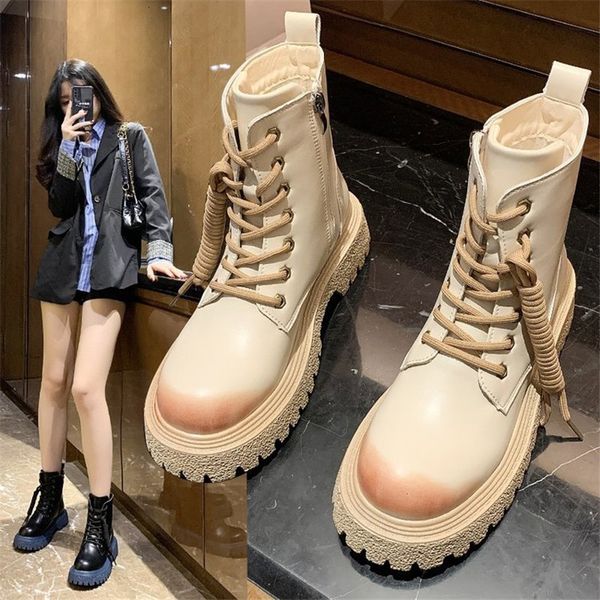 

2021 new spring female martin classic black khaki leather plutonium casual women's boots lmdz
