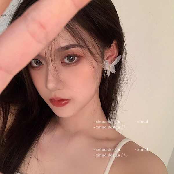 

version chaoxian butterfly korean 2020 new fashion exaggerated temperament pure silver earrings for women, Golden