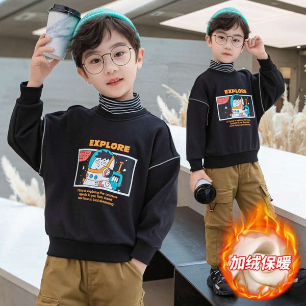 

winter sweater autumn and boys' children's plush half high collar boy 5 thickened 8 9 t-shirt 10 years old, Black