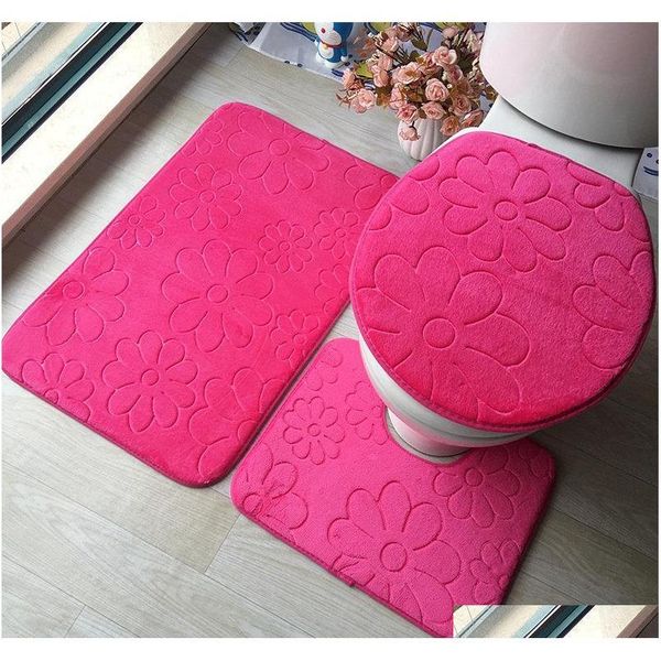 

3 pcs/set flannel solid embossed bathroom carpet toilet seat cover mat buth rug set bathroom floor mat rug bath qylmjf bdetoys