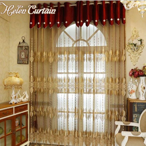 

europe style embroidered splice gold curtains for living room finished luxury curtain for bedroom sheer voile screening s04