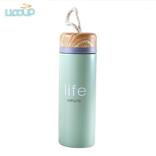 

korean style mini portable travel mug 320ml wood grain cover 304 stainless steel vacuum flask coffee mug & cold milk cups1