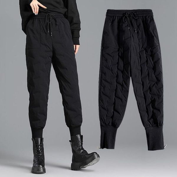 

women's pants & capris winter women cold-resistant down warm cotton padded pencil trousers female thick high waist pant, Black;white