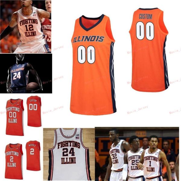 

stitched custom 12 meyers leonard 13 benjamin bosmans-verdonk 15 giorgi bezhanishvili illinois fighting illini men women youth jersey, Black