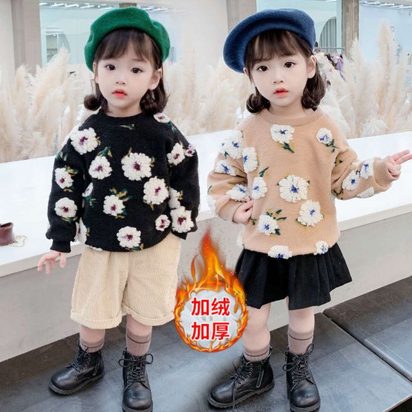 

neck sweater thickened 2020 round children's kapok pullover with cotton liner girls' winter plush warm vh3d, Black