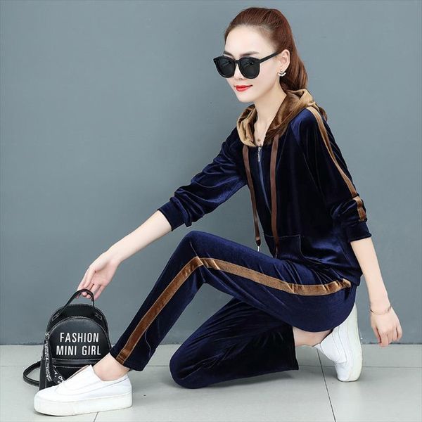 

tracksuit for women pant suits autumn plus size velvet sportswear casual hoodies and pants 2pcs women velour sports set w1582, Gray