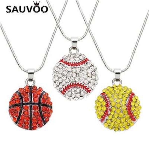 

sauvoo 1pc fashion football pattern pendant charms necklaces softball/baseball link chain necklace for men women jewelry