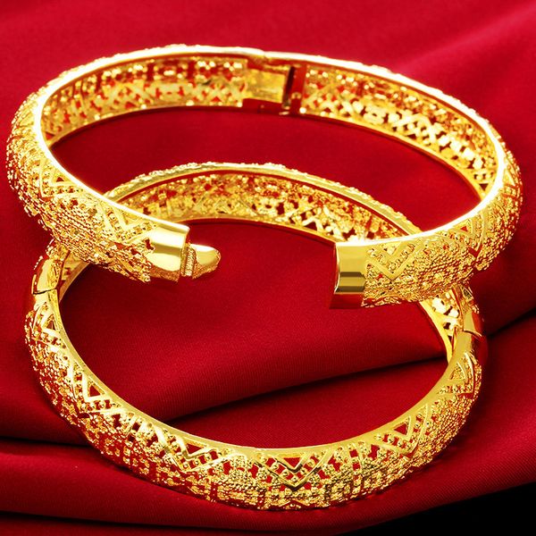 

filigree floral bangle yellow gold filled classic style hollow womens bracelet dia 6cm(2.4 inches), Black