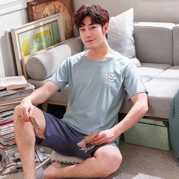 

summer knitted cotton print pajama sets men's sleep&lounge pijama hombre pyjamas mens pajama sleepwear male nightwear homewear1, Black;brown