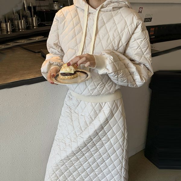 

2021 new solid female heating assemblies standard diamond hood cotton tunic waist to midline steer skirts winter bkzg, Gray
