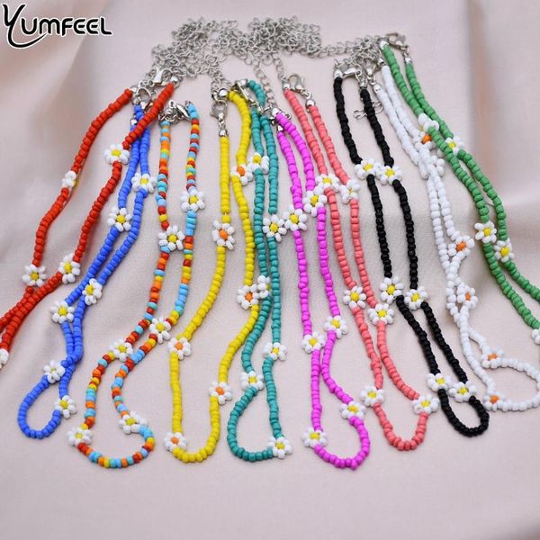

Yumfeel New Handmade Bohemian 10 Colors Seed Beads Flower Necklace Women Chokers Jewelry, Golden;silver