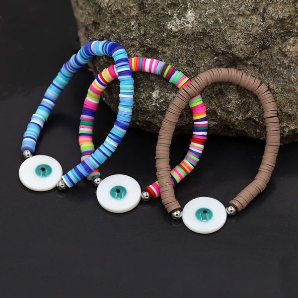 

beaded, strands bracelet for women 2021 fashion polymer clay natural shell lucky eye elastic bracelets female girls gift jewelry, Black