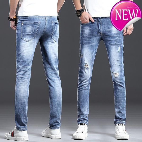 

2020 new quality long full trousers jeans men cotton fabric clothing male causal solid blue gary pants mens1