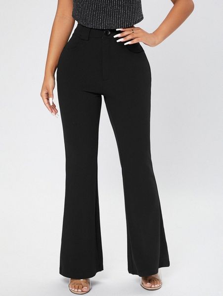 

petite high waist flare leg pants x5fj#, Black;white