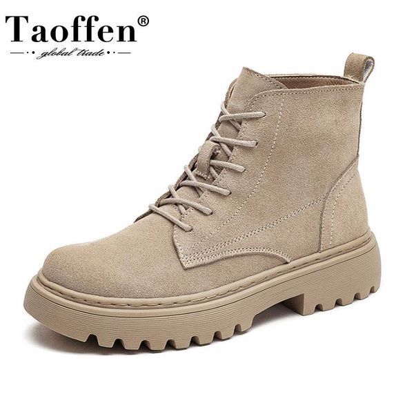 

taoffen women ankle boots suede leather women flat platform short boots ladies shoes fashion winter footwear size 35-40, Black