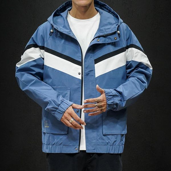 

2021 autumn & winter new arrival men's casual colorblock contrast jacket men's loose plus size hooded jacket ing, Black;brown