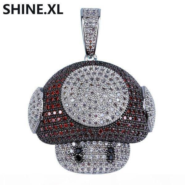 

iced out cartoon mushroom copper gold silver plated iced out full zircon bling gold chain hip hop jewelry for men women