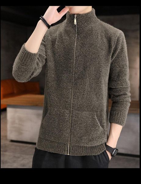 

men's sweaters winter thick solid color men knit cardigan sweater long sleeve england style mandarin collar knitwear soft warm skin fri, White;black