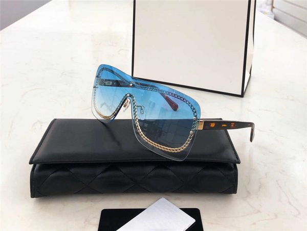 

4243 new ladies net red fashion sunglasses light color mirror gold chain inner frame rectangular sunglasses uv400 protective lens send box, White;black