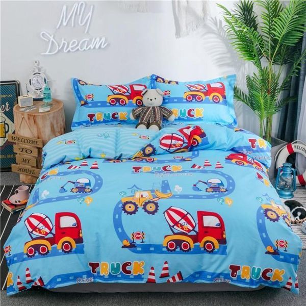 

trucks tractors cars airplane printed boys blue duvet cover bed sheet set pillowcase 100%cotton twin  size bedding set1