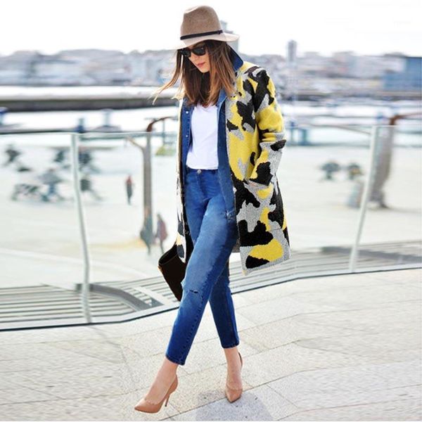 

wholesale- long sleeve sweater women 2016 autumn winter fashion new camouflage long knitted female cardigan women trench1, White;black