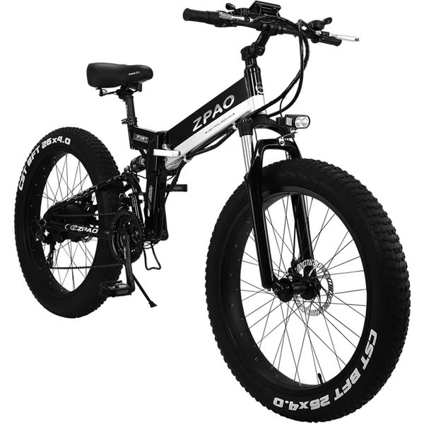 

26 inch 500w aluminium alloy frame, folding electric bike, 4.0 fat tire mountain bike, front & rear suspension, handlebar adjustable, 21 spe, Silver;blue