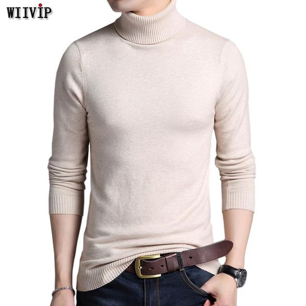 

wiivip solid color pullover winter mens sweaters men turtle neck brand sweater male outerwear jumper knitted yw005, White;black