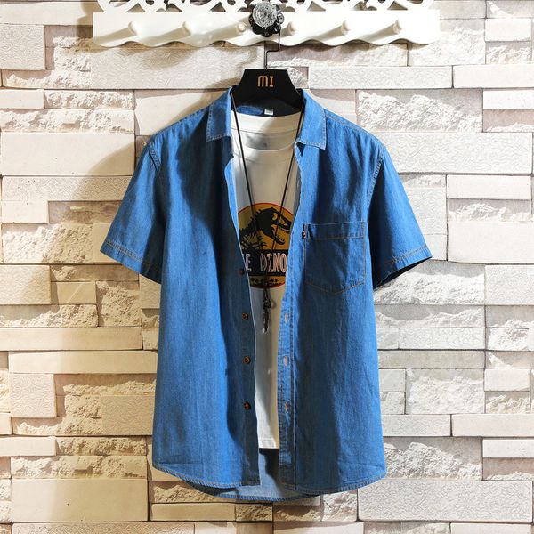 

2021 mens blue denim new summer thin short sleeve jean good quality men cotton casual cowboy shirts sq8y, White;black