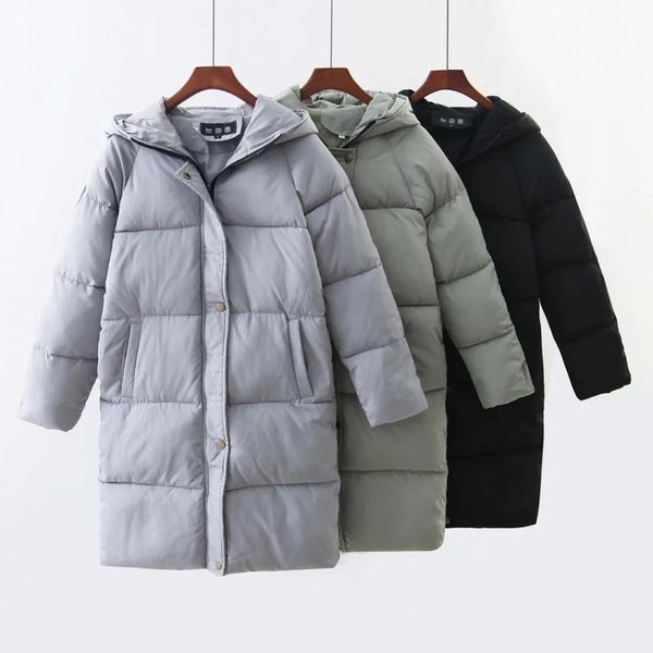 

new long coat women winter jacket hooded long coat cotton wadded jacket warm parka womens parkas outwear designer ladies 201110, Black