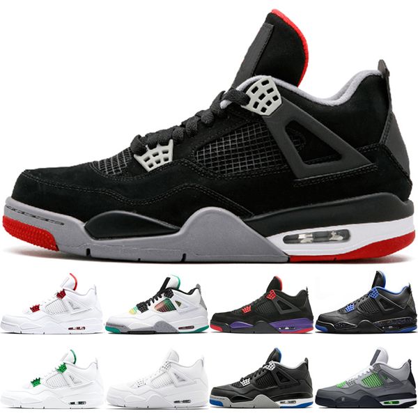 

2021 bred 4 4s men basketball shoes basketball sneakers neon denim encore fiba flight nostalgia military blue motosports blue nrg raptors, White;red