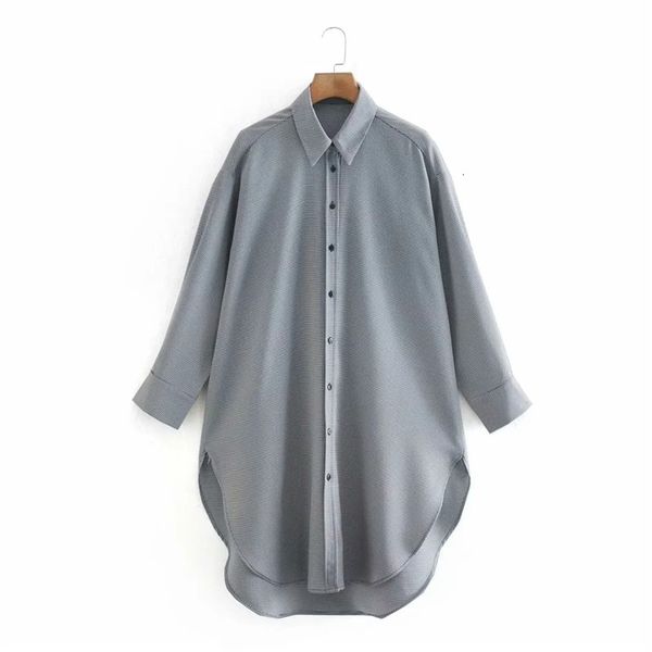 

2021 new plaid oversized shirt women vintage houndstooth collared long sleeve blouse woman streetwear casual ladies cnps, White