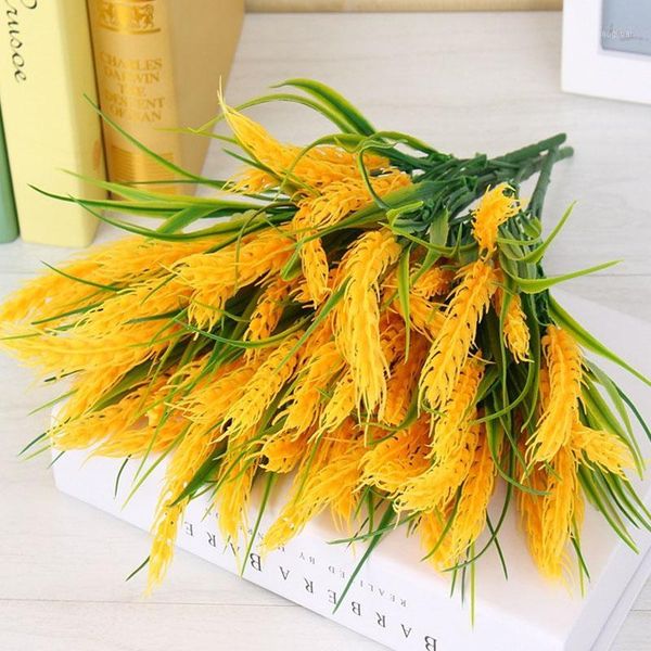 

1 bouquet artificial flowers ear of wheat wedding decoration diy vivid grain fake leaf plant flores party home decor gift1