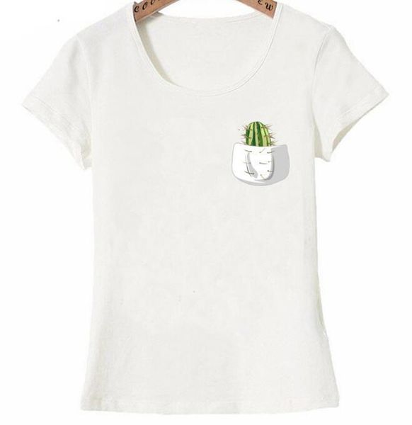 

cactus perce ma poche impression t-shirt été mode femmes t-shirt hipster dame décontracté hauts nouveau design drôle mignon fill, White