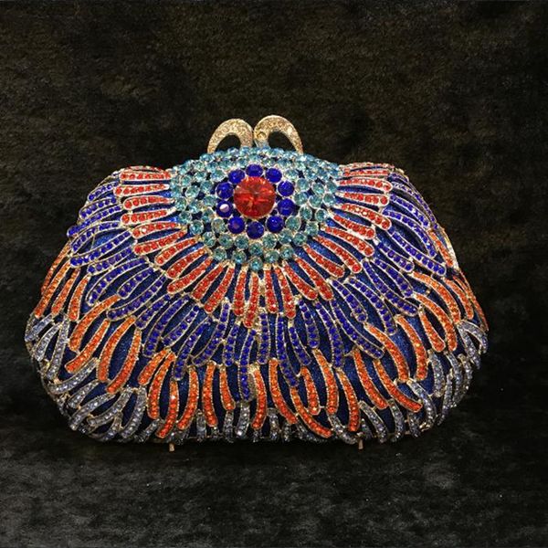 

evening bags female wedding green/gold color crystal diamond clutch purse metal hardcase handbag clutches
