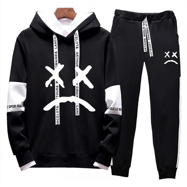

plus size m~5xl mens sportsuits spring autumn hoodies&sweatshirts men printed tracksuits men`s sportwear set clothing kg-133, Black