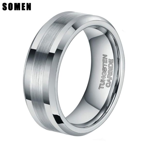 

cluster rings 8mm mens brushed silver color tungsten carbide ring wedding bands polished engagement fashion male jewelry anel never fade, Golden;silver