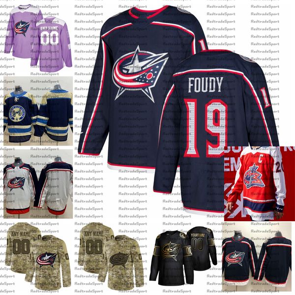 

2021 reverse retro customize #19 liam foudy columbus blue jackets jerseys golden edition camo veterans day fights cancer hockey jersey, Black;red
