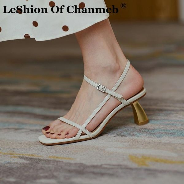 

leshion of chanmeb women genuine leather sandals shoes woman fashion gold kitten heels buckled strap nude beige sandals, Black