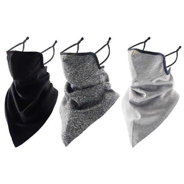 

winter triangle bandana face scarves hanging ear warm thicken dustproof breathable cycling hike neck cover can place air-filter, Black