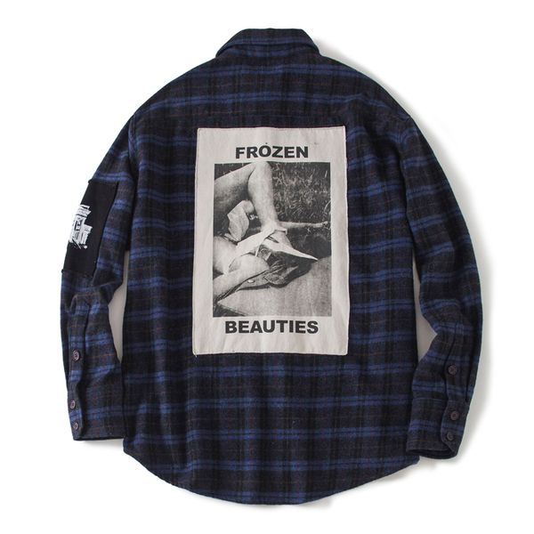 

20fw blue great patch parted плед рубашки высокая улица решетка решетка реграмма реграмма решерки рубашки мода весна осень открытый повседне, Black;brown