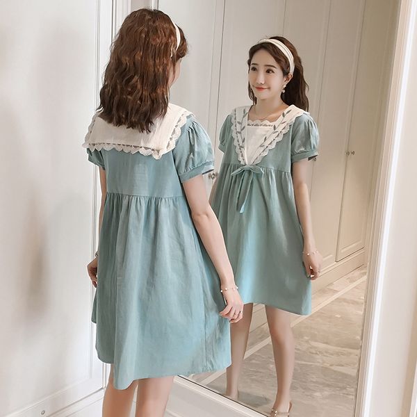 

maternity clothes summer cotton short sleeve lace patchwork embroidery dress for pregnant women mom dress lj201124, White
