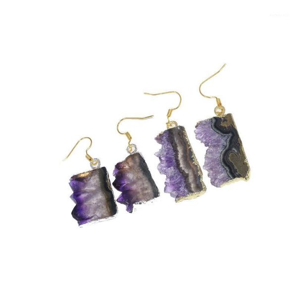 Lustre de lustre de jóias de Natal Raw Slice Natural Geode Druzy Stone Drop Brincos Purple Crystal Quartz Women1
