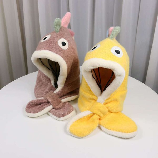 

winter autumn scarf super one cute boys and girls ear cap lovely dinosaur thickened children's warm hat, Red;brown