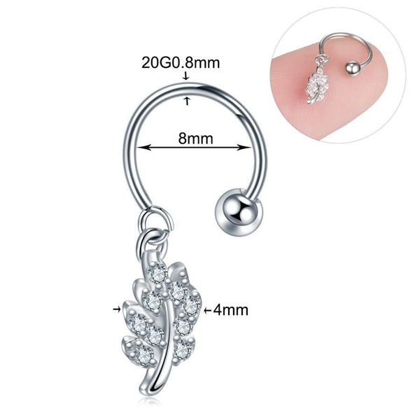 

1pc steel diy 9styles cz gem pendant dangle hoop cartilage earring helix tragus rook lobe ear piercing fashion women jewelry 20g q bbybyt, Silver